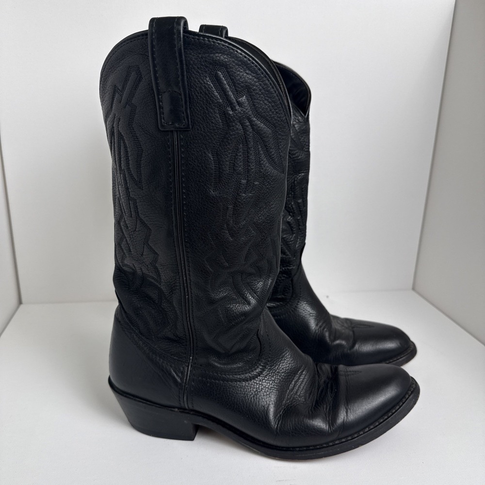 Laredo Western Cowboy Boots Mens Sz 9D Black Leather Pull On 6691
